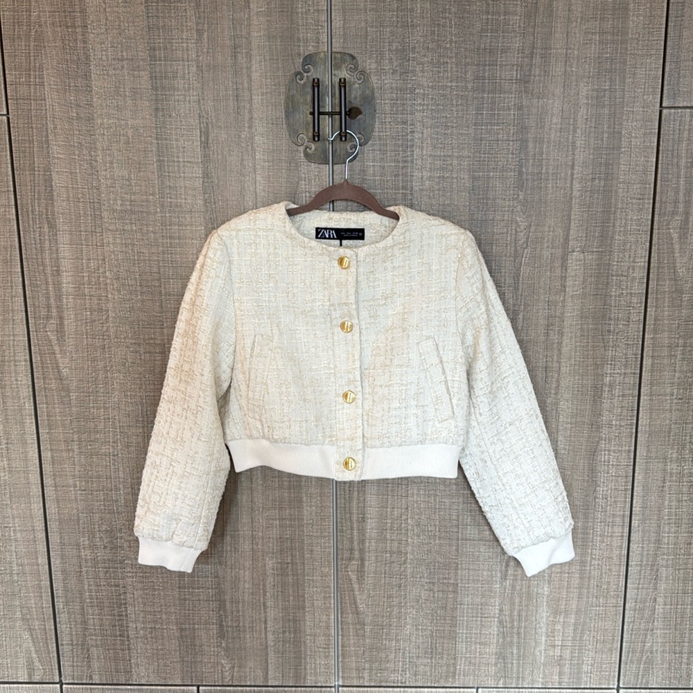 Zara Textured Weave Bomber Jacket‎
